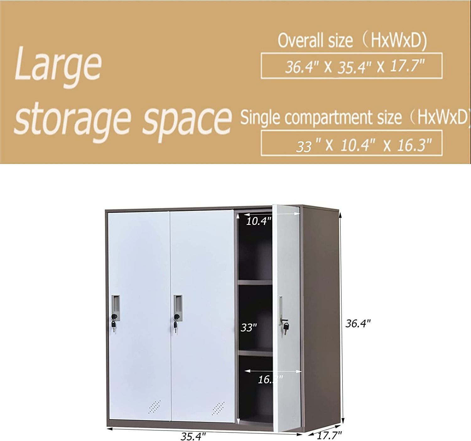 Small size Free standing 3 Door Metal storage Locker home cupboard steel cabinet