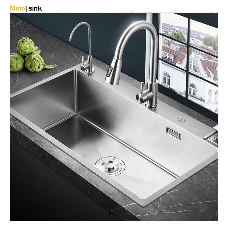 China Free Design Custom 304 Stainless Steel Single Bowl Faucet Kitchen Sink with Two Double 2 Faucets