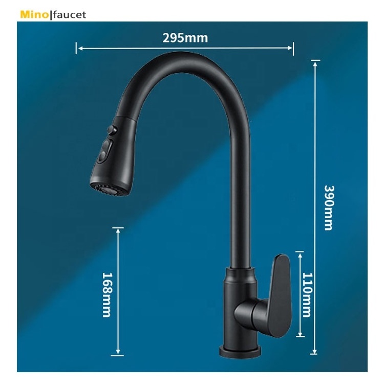 Hot and Cold Water Mixer Basin Faucet Kitchen Handle 304 Stainless Steel Black Brass Sink Faucets Bathroom