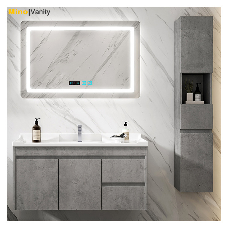 Hot Selling Graceful China Modern Small Bathroom Wall Mount Vanity Sets Home White Corner Vanities Gray