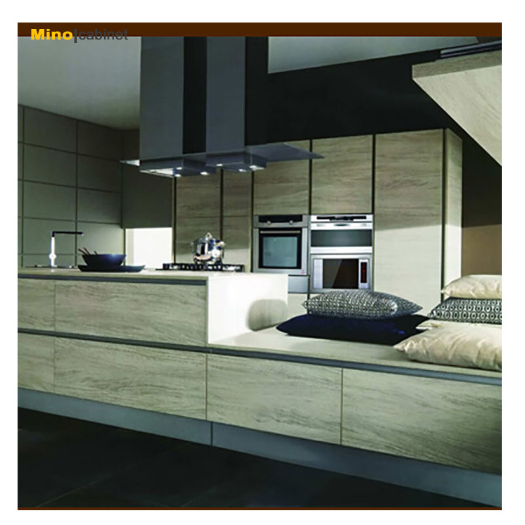 Hot Sale Contemporary Cocinas Modernas kitchenette Curved Shaped Ready to Assemble Lacquer Kitchen Cabinets with Island