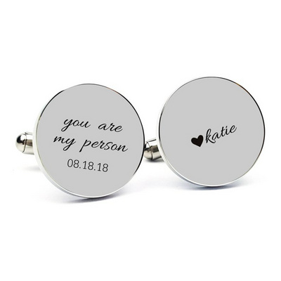 Laser Engraved Personalized Wedding Cufflinks, Custom Name Stainless Steel Round Cuff Links