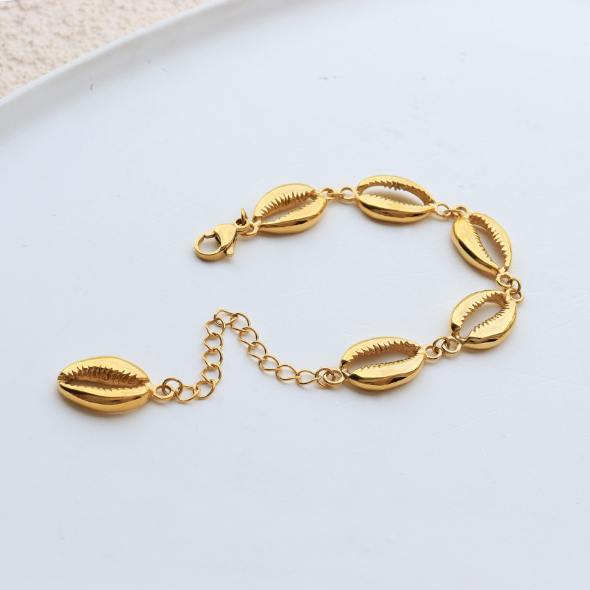 Minos Waterproof Beach Jewelry Cowrie Shell Charm Bracelet Stainless Steel 18K Gold Plated Bohemian Sea Shell Trendy Bracelet