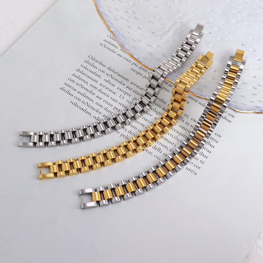 New Dainty Thick Gold Silver Watch Statement Bracelet Fashion Jewelry Stainless Steel Waterproof Watch Band Link Chain Bracelet