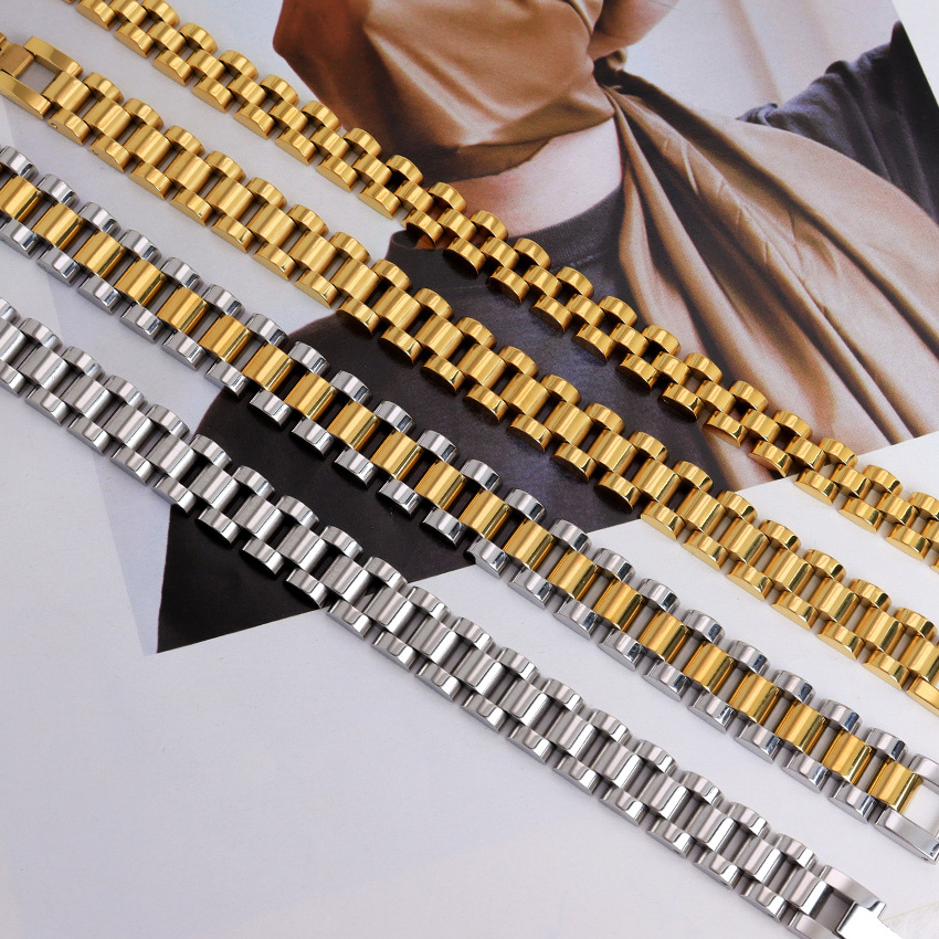 New Dainty Thick Gold Silver Watch Statement Bracelet Fashion Jewelry Stainless Steel Waterproof Watch Band Link Chain Bracelet