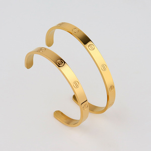 New Chic High Polished Gold Brand Designer Bracelets Waterproof Jewelry Stainless Steel Eternity Wide Band Cuff Bangle Bracelet