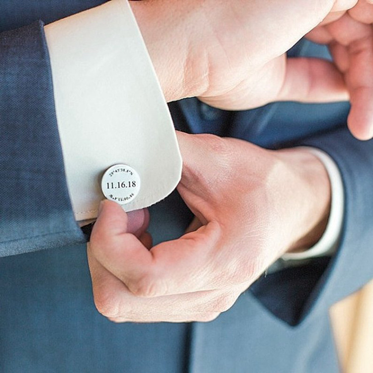 Laser Engraved Personalized Wedding Cufflinks, Custom Name Stainless Steel Round Cuff Links