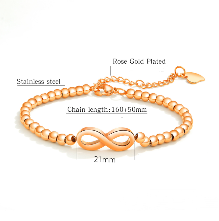 Infinity Bangles Bracelet For Women Stainless Steel Custom Made Rose Gold Bead Bracelets