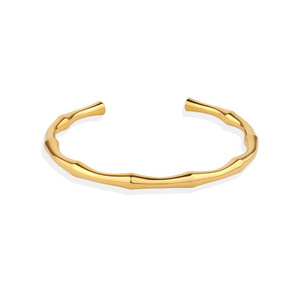 New Stylish Thick Open Bracelet Designer Inspired Jewelry Stainless Steel Waterproof Vintage Gold Bamboo Cuff Bangle Bracelet