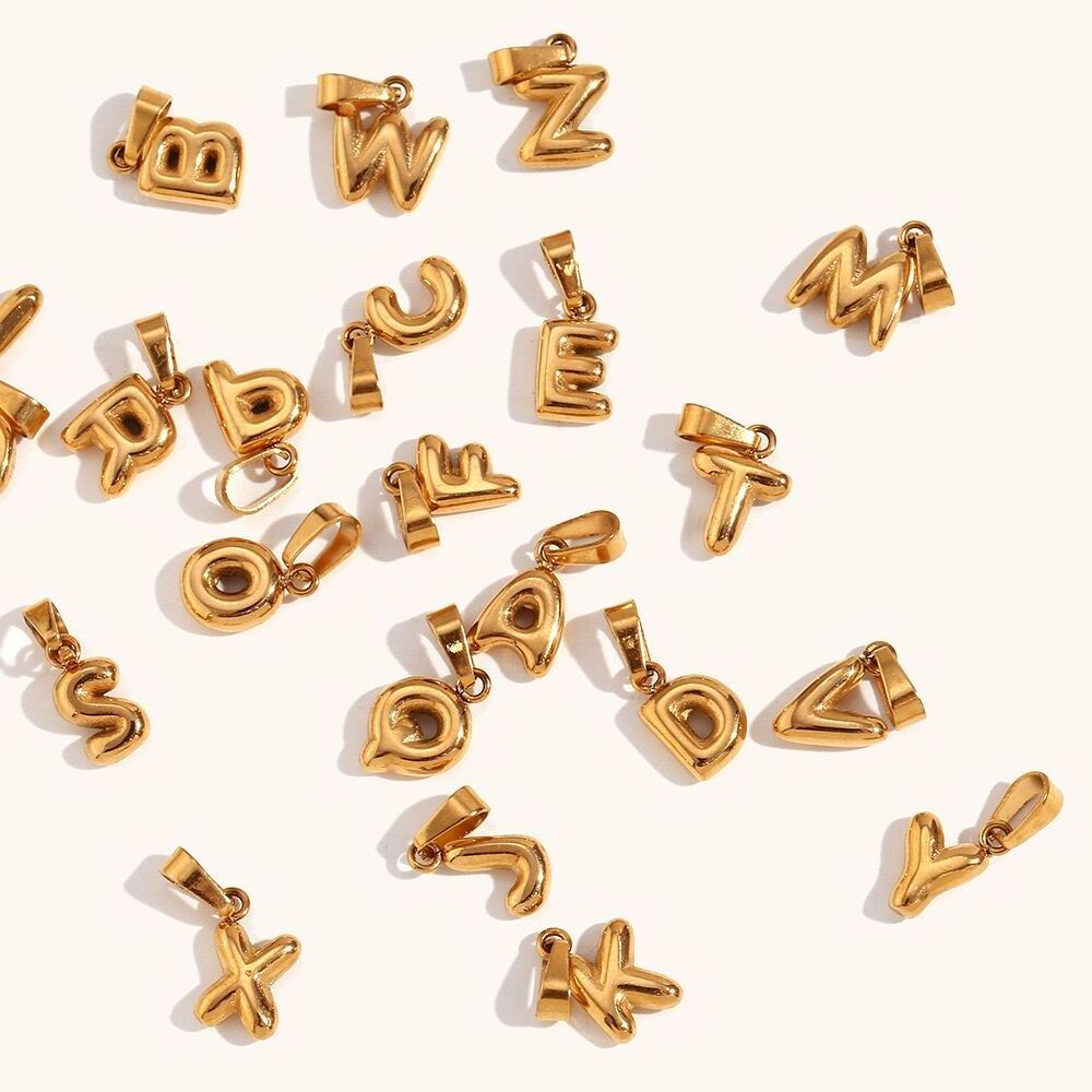 Cute 2024 New Arrival Stainless Steel Charms Waterproof Fashion Jewelry DIY 18k Gold Plated Tiny Bubble Initial Letter Pendant