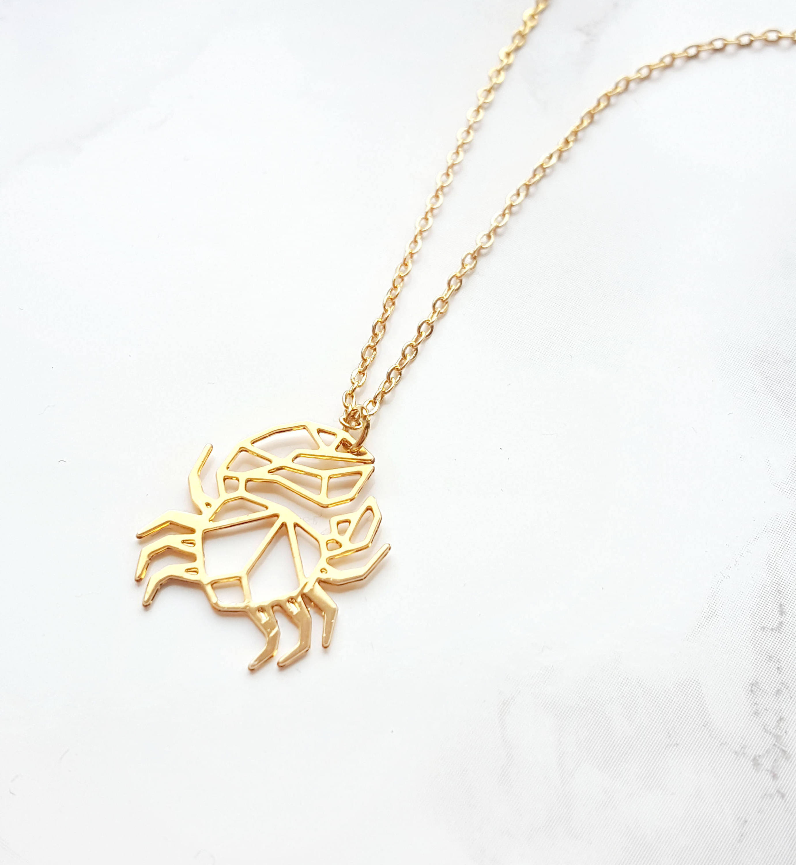 Gold Plated Stainless Steel Crab Origami Necklace Geometric Animal Necklace