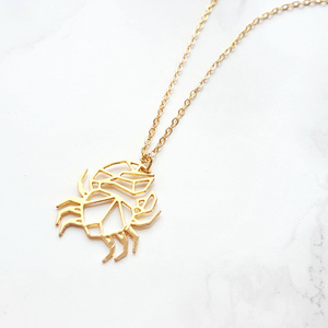 Gold Plated Stainless Steel Crab Origami Necklace Geometric Animal Necklace