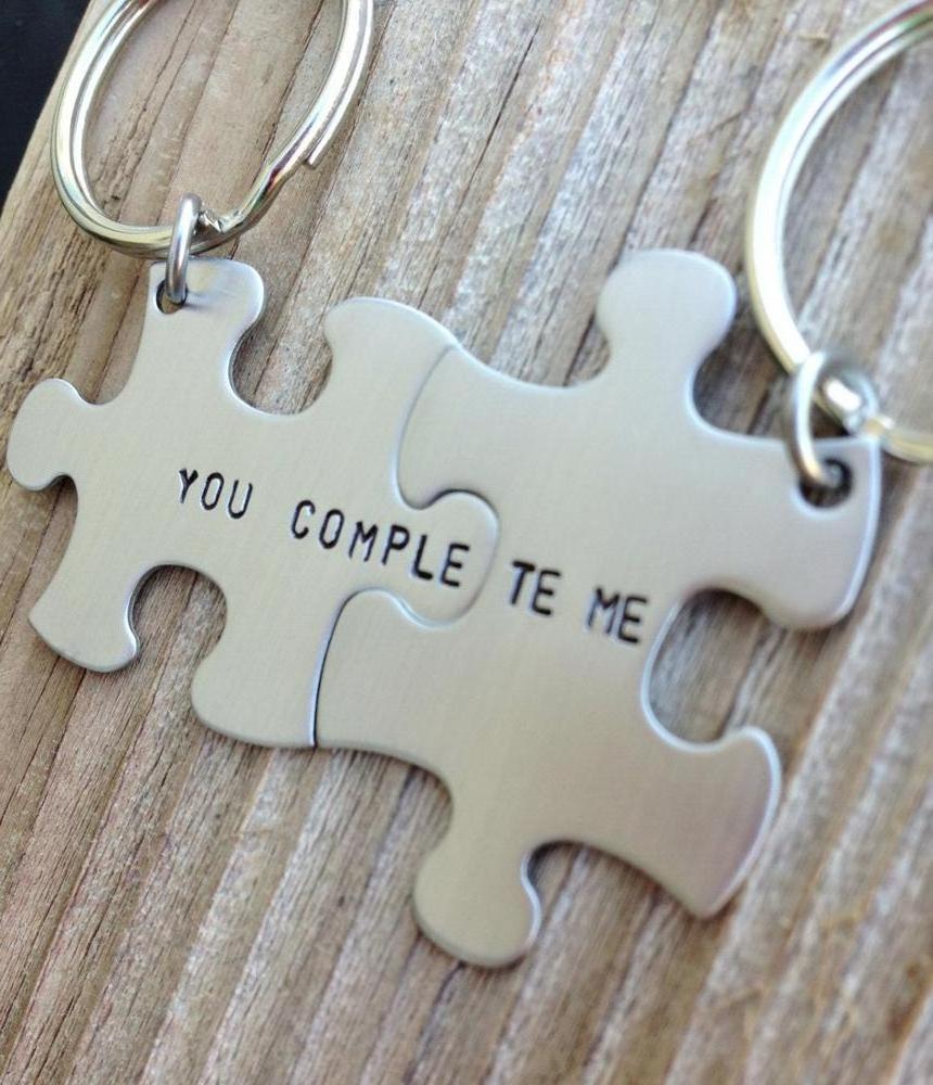 Personalised Couples Key Ring Set Valentines Day Gift Wedding Present Jigsaw Puzzle Piece Keyrings