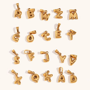 Cute 2024 New Arrival Stainless Steel Charms Waterproof Fashion Jewelry DIY 18k Gold Plated Tiny Bubble Initial Letter Pendant