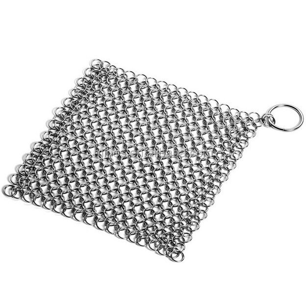 China Manufacturer Weave Wire Mesh Pans Cast Iron Mesh Scrubber Stainless Steel Chainmail Scrubber