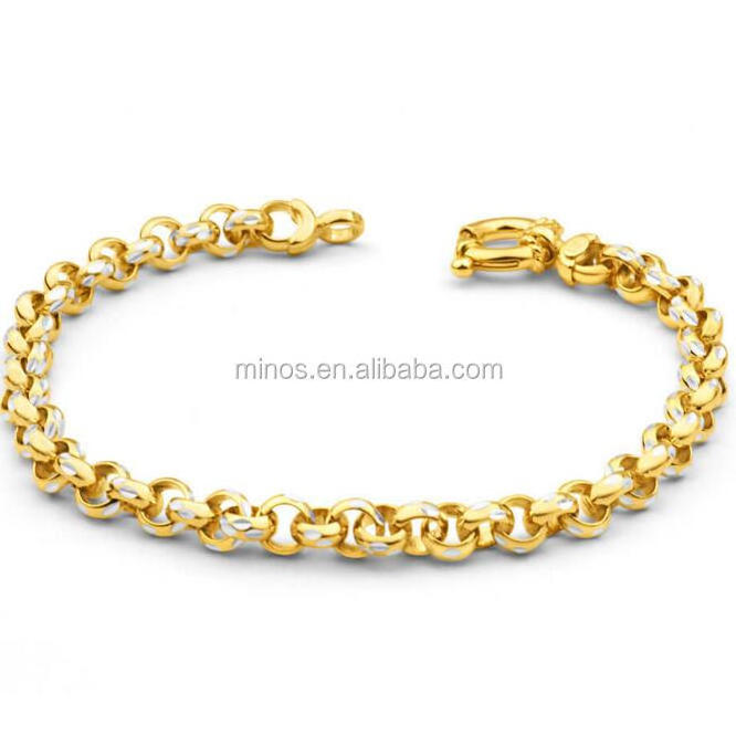 Gold Plated Stainless Steel Diamond Cut Belcher Bracelet, New Design Rolo Chain Bracelet