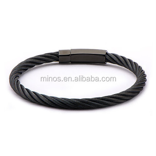 Men's Stainless Steel Extra Large Cable Bracelet with Matte Finished Blue IP Clasp