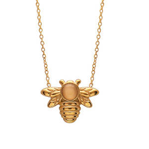 New Fashion Honey Bee Charm Necklace Ladies Jewelry 18k Gold Plated Stainless Steel Tiny Cute Opal Bee Shape Pendant Necklace