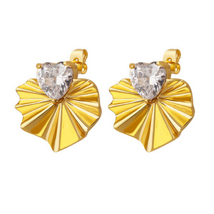 18k Gold Plated Zirconia Earrings Heart White Cubic Zirconia Stud Earrings Hypoallergenic Stone Earrings