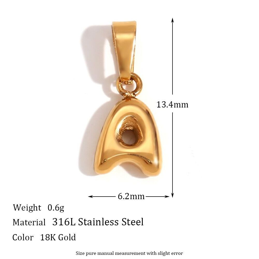 Cute 2024 New Arrival Stainless Steel Charms Waterproof Fashion Jewelry DIY 18k Gold Plated Tiny Bubble Initial Letter Pendant