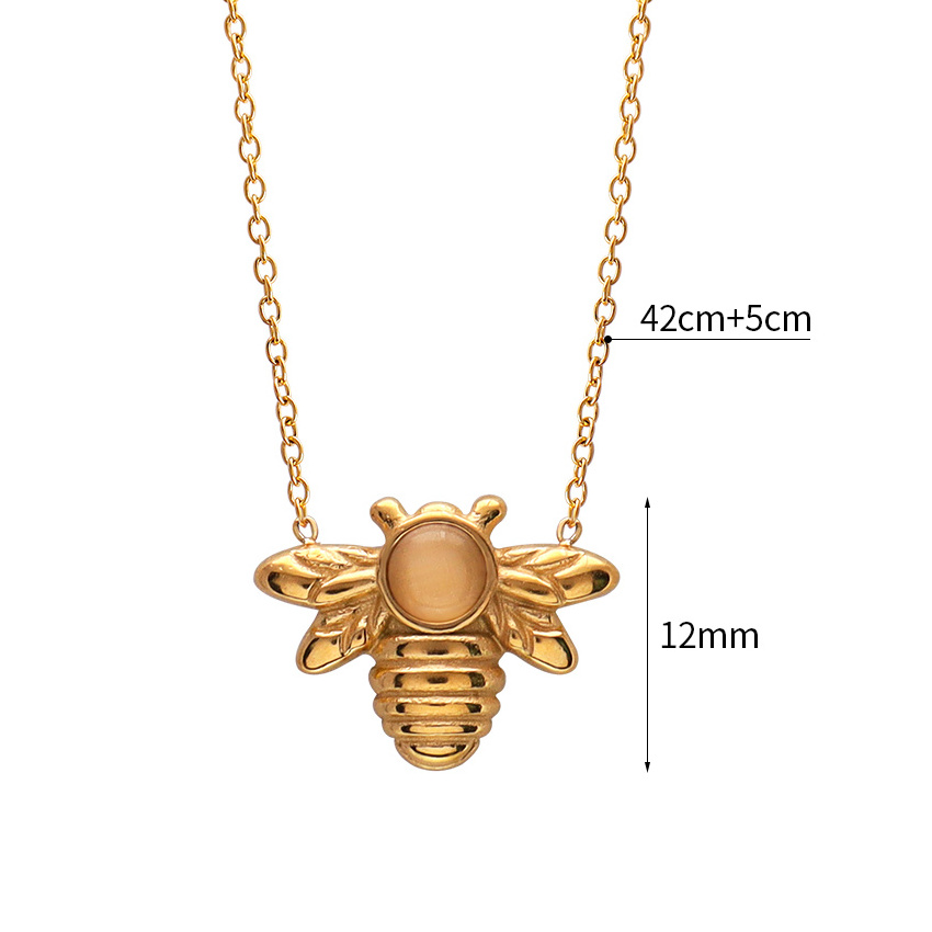 New Fashion Honey Bee Charm Necklace Ladies Jewelry 18k Gold Plated Stainless Steel Tiny Cute Opal Bee Shape Pendant Necklace