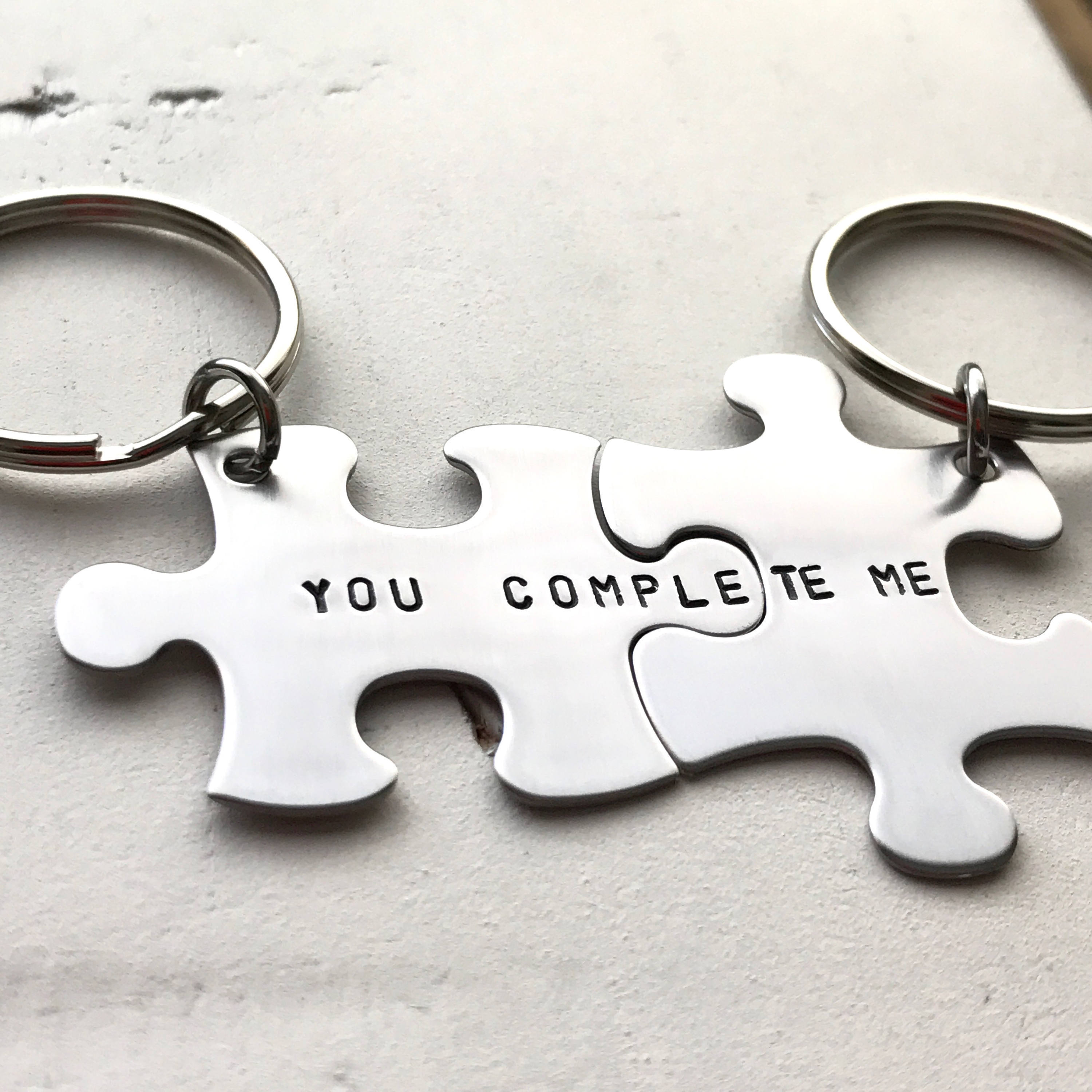 Personalised Couples Key Ring Set Valentines Day Gift Wedding Present Jigsaw Puzzle Piece Keyrings