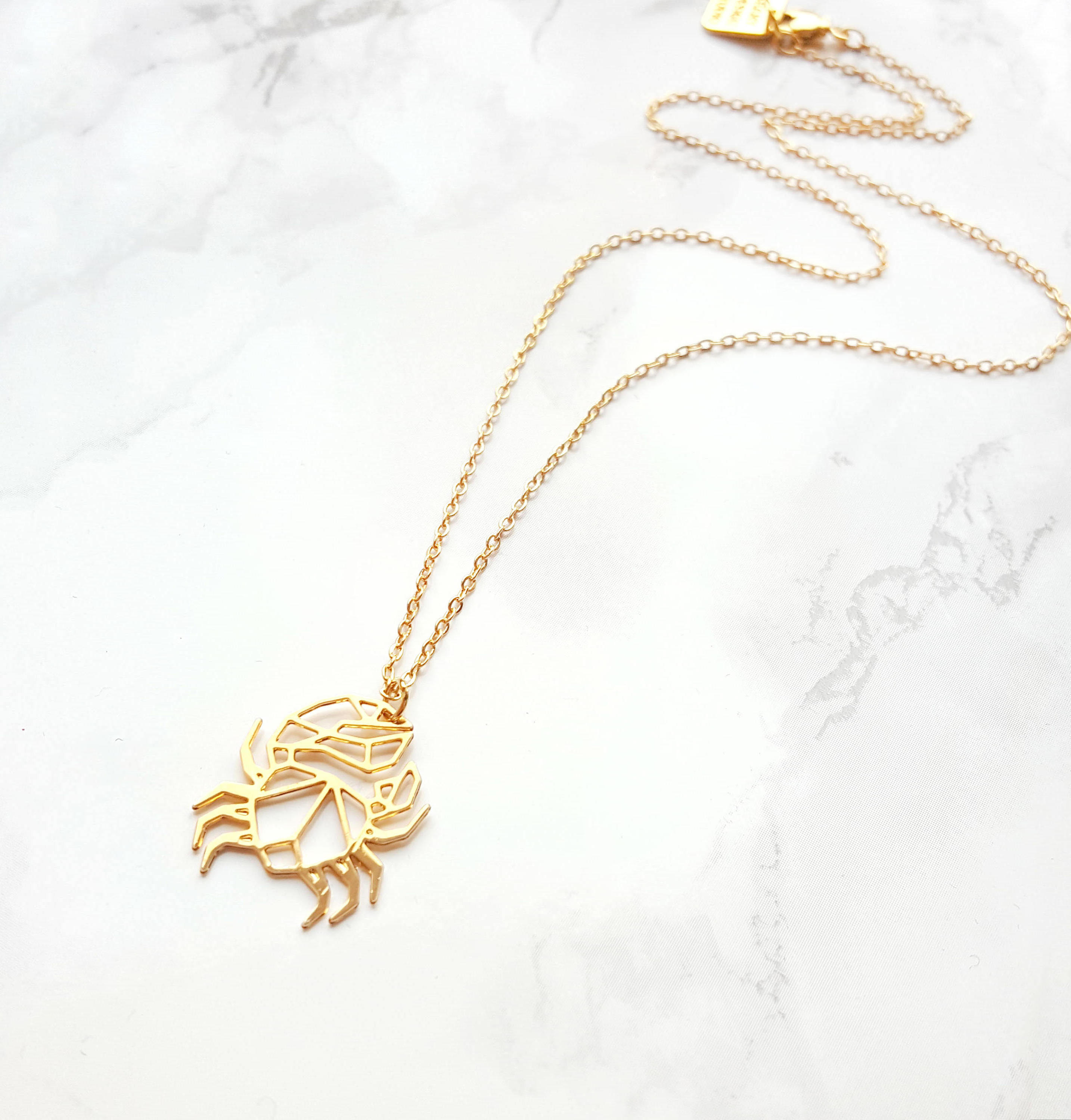 Gold Plated Stainless Steel Crab Origami Necklace Geometric Animal Necklace