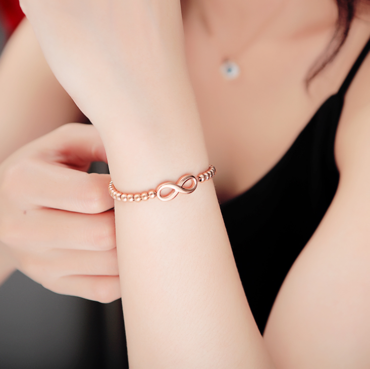 Infinity Bangles Bracelet For Women Stainless Steel Custom Made Rose Gold Bead Bracelets