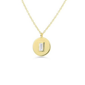 Dainty 14k Gold Plated Stainless Steel Wholesale Jewelry Circle Pendant Necklace with Diamond for Birthday Gift