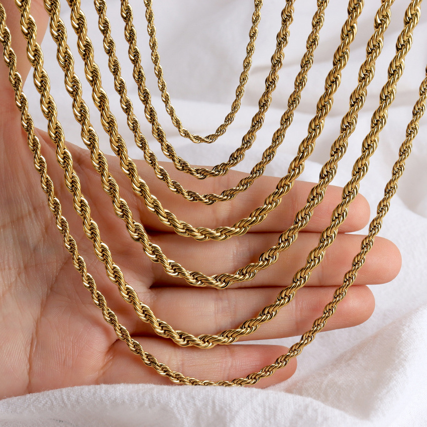 Fashion Stainless Steel Necklace Gold Rope Chain Twist Chain Gold Necklace Women Jewelry Necklaces 18k Gold Plated 2/3/4/5/6/8mm