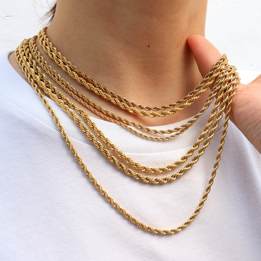 Fashion Stainless Steel Necklace Gold Rope Chain Twist Chain Gold Necklace Women Jewelry Necklaces 18k Gold Plated 2/3/4/5/6/8mm