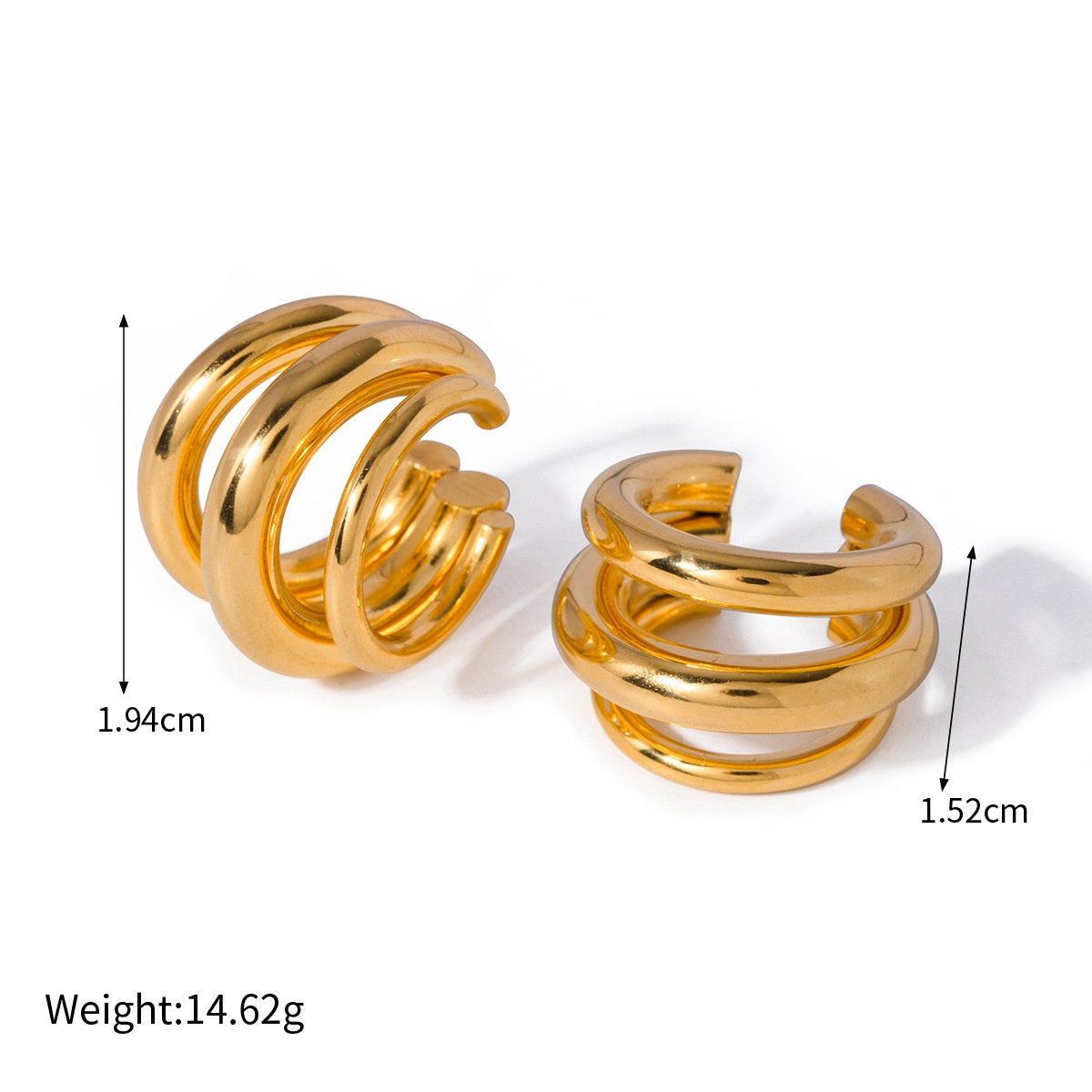 New Fashion Tube Three Layer Earrings Stainless Steel 18k Gold Plated Waterproof Minimalist Hollow Triple Layer Ear Cuff