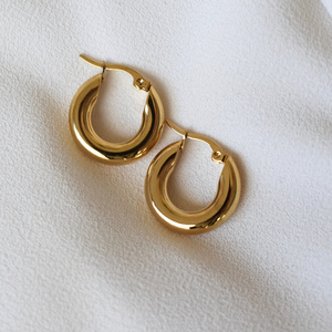 18K Gold Plated Minimalist Women Jewelry 316L Stainless Steel Hypoallergenic Chunky Thick Hoop Earrings