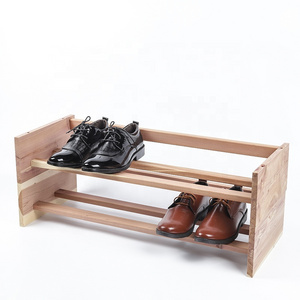 2 Tier shelf Custom Modern Storage Organizer Wooden Foldable Shoe Rack For Entryway