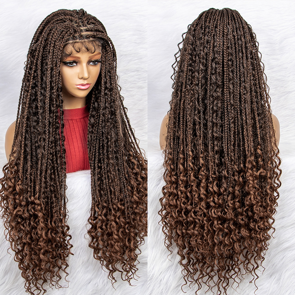 Synthetic Lace Front Wig Braided Wigs Braid African With Baby Hair Braided Lace Front Water Wave Wigs 32 inches