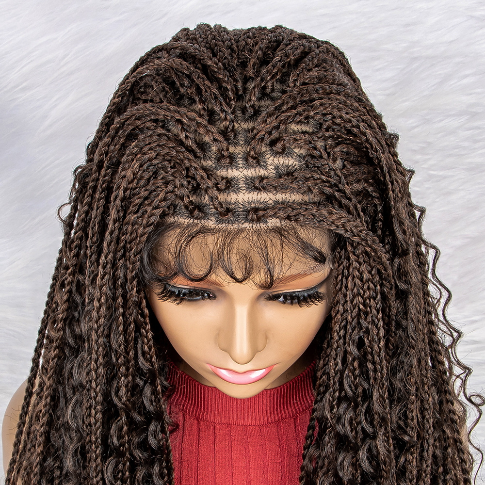 Synthetic Lace Front Wig Braided Wigs Braid African With Baby Hair Braided Lace Front Water Wave Wigs 32 inches