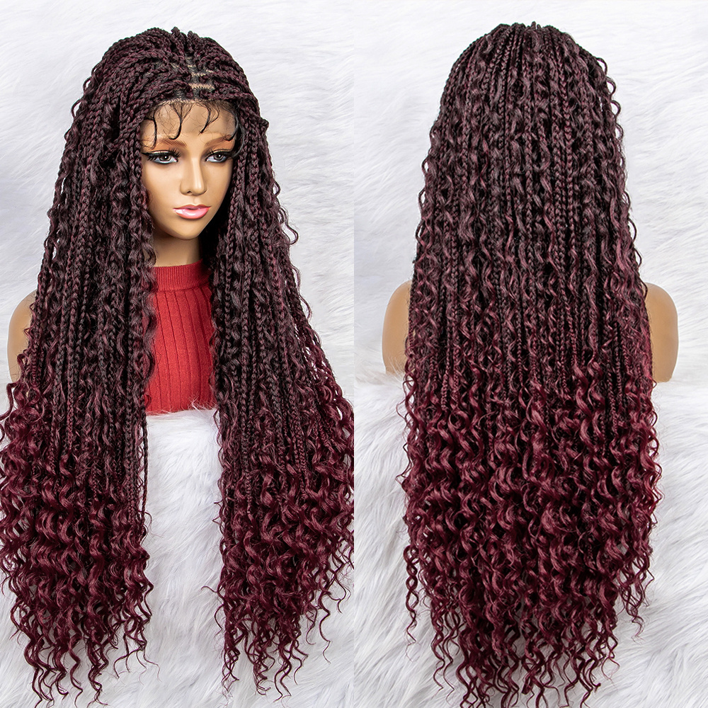 Synthetic Lace Front Wig Braided Wigs Braid African With Baby Hair Braided Lace Front Water Wave Wigs 32 inches