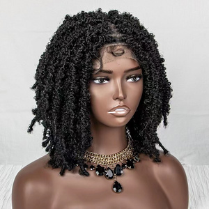 Synthetic Lace Front Wig Braided Wigs Dreadlock 14 inches Short Twist for Black Women Men Afro Curly Synthetic Wig