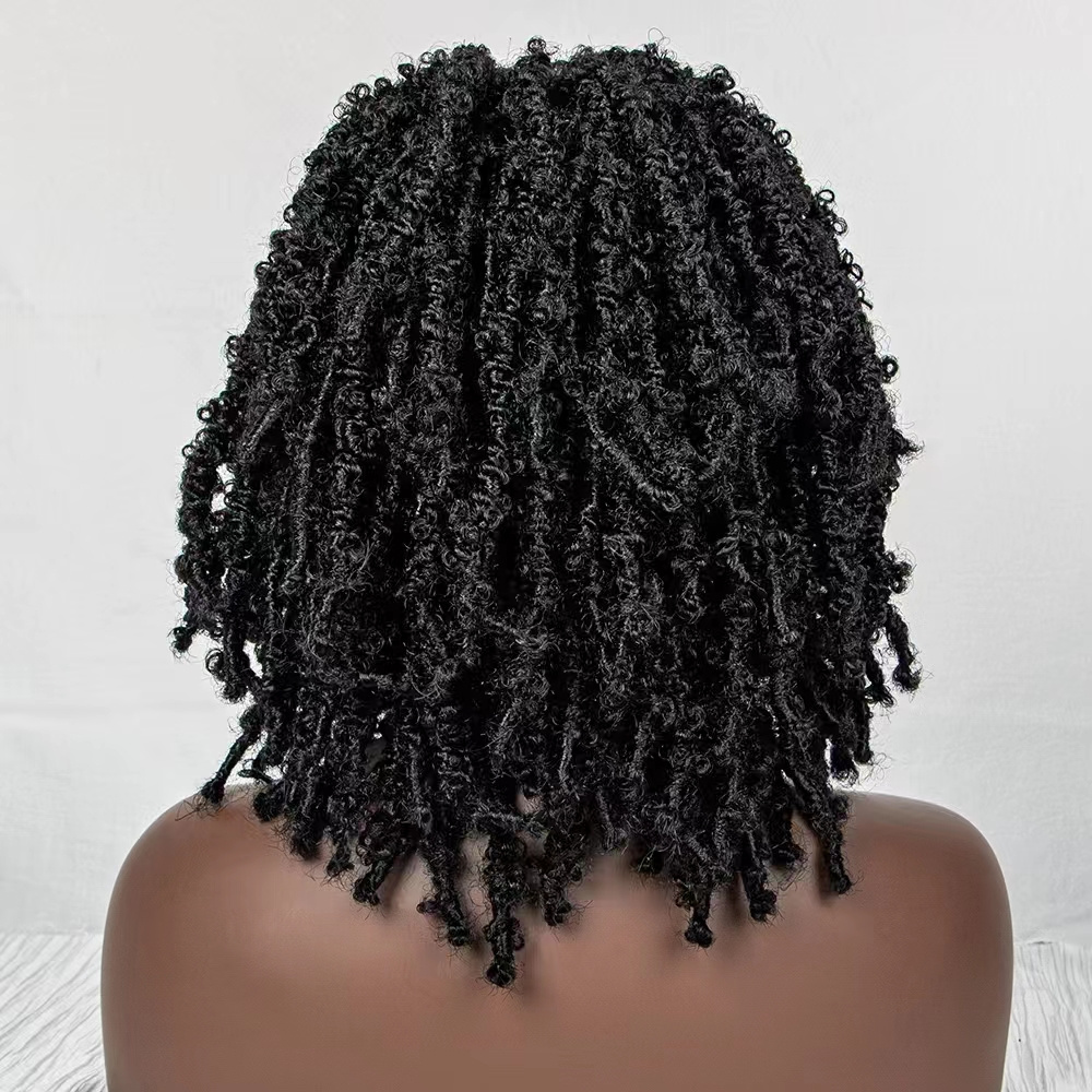 Synthetic Lace Front Wig Braided Wigs Dreadlock 14 inches Short Twist for Black Women Men Afro Curly Synthetic Wig