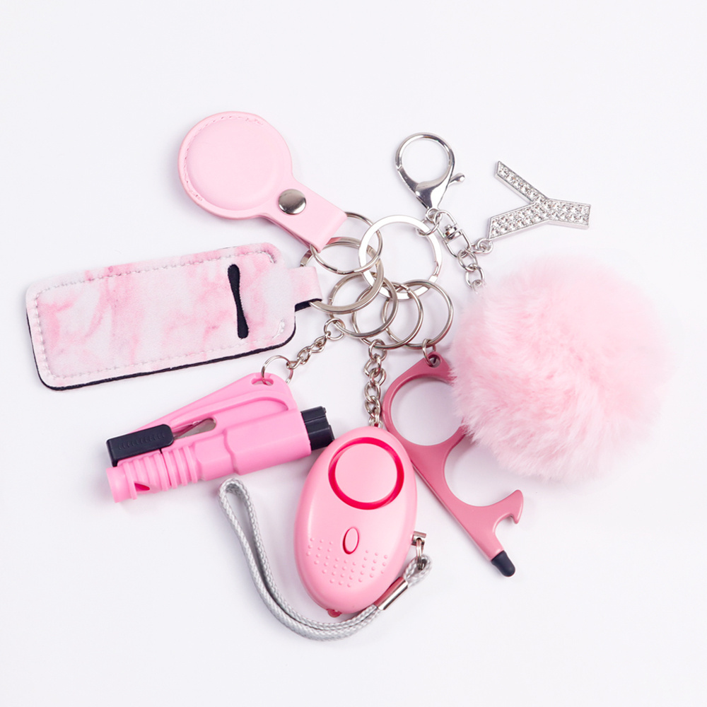 Custom fashion self defense keychain set tools supplies alarm products weapons ring self defense keychain for women