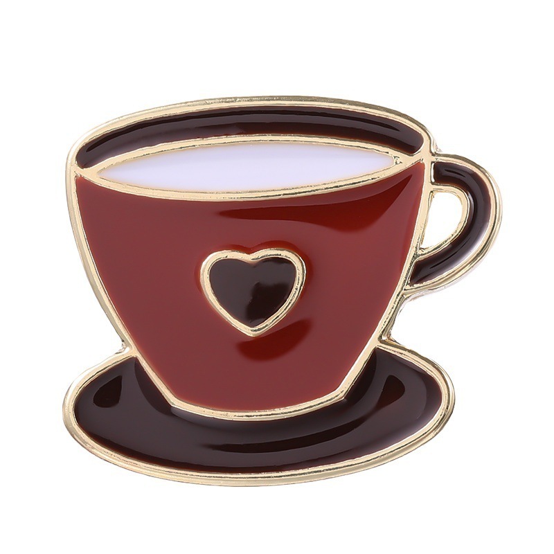 Hot sale Cartoon Cute Funny Coffee Cup  Barista Subject Brooch Badge Tea Flower Cup Decorative Pins Soft Enamel Pin