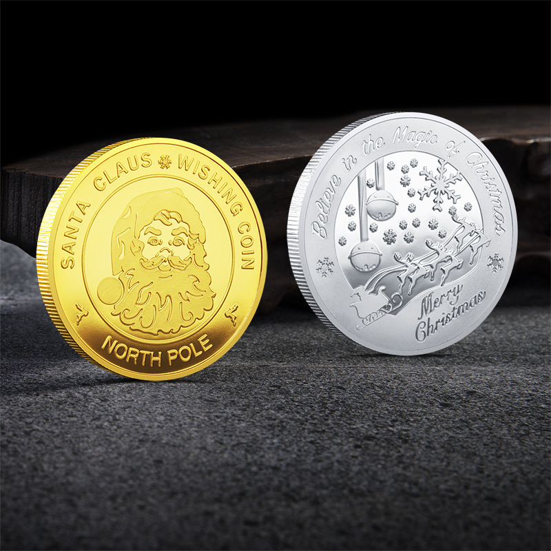 High Quality Christmas Presents Double Sided Golf Coin Santa Claus Gold And Silver Commemorative Coins