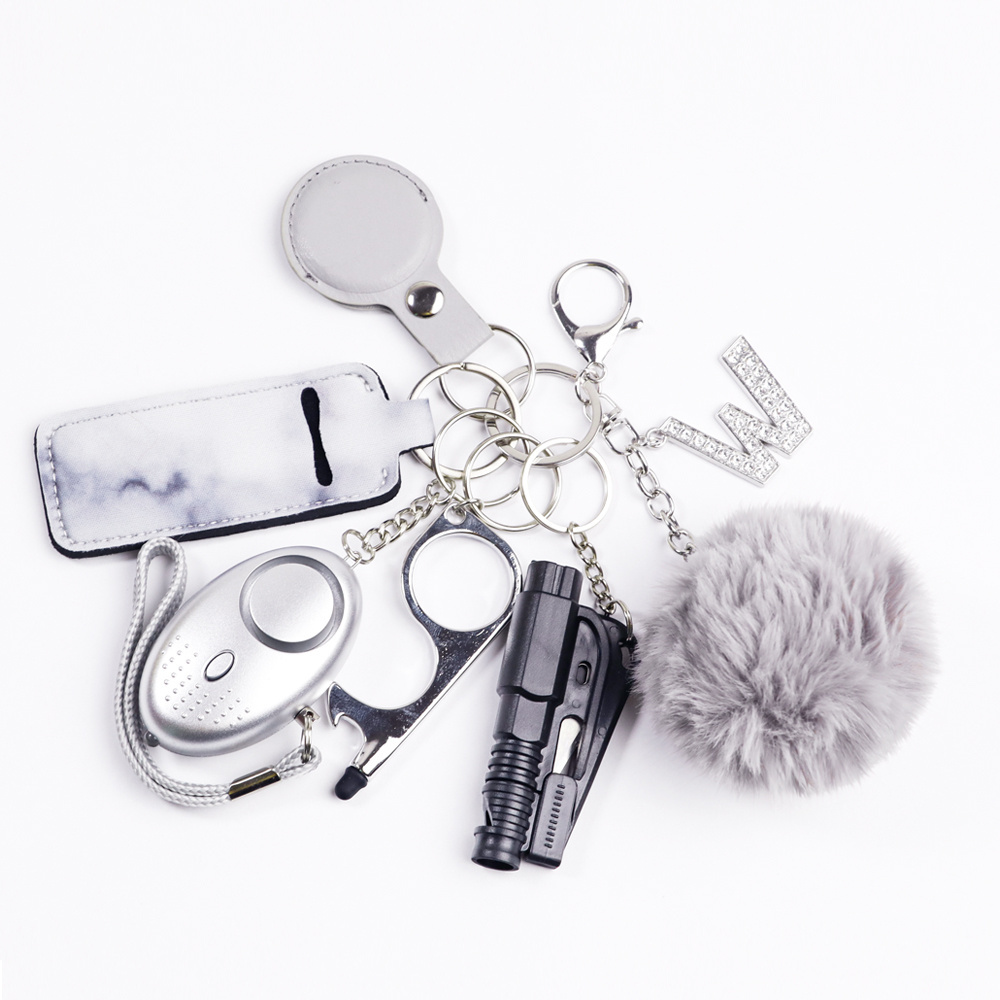 Custom fashion self defense keychain set tools supplies alarm products weapons ring self defense keychain for women