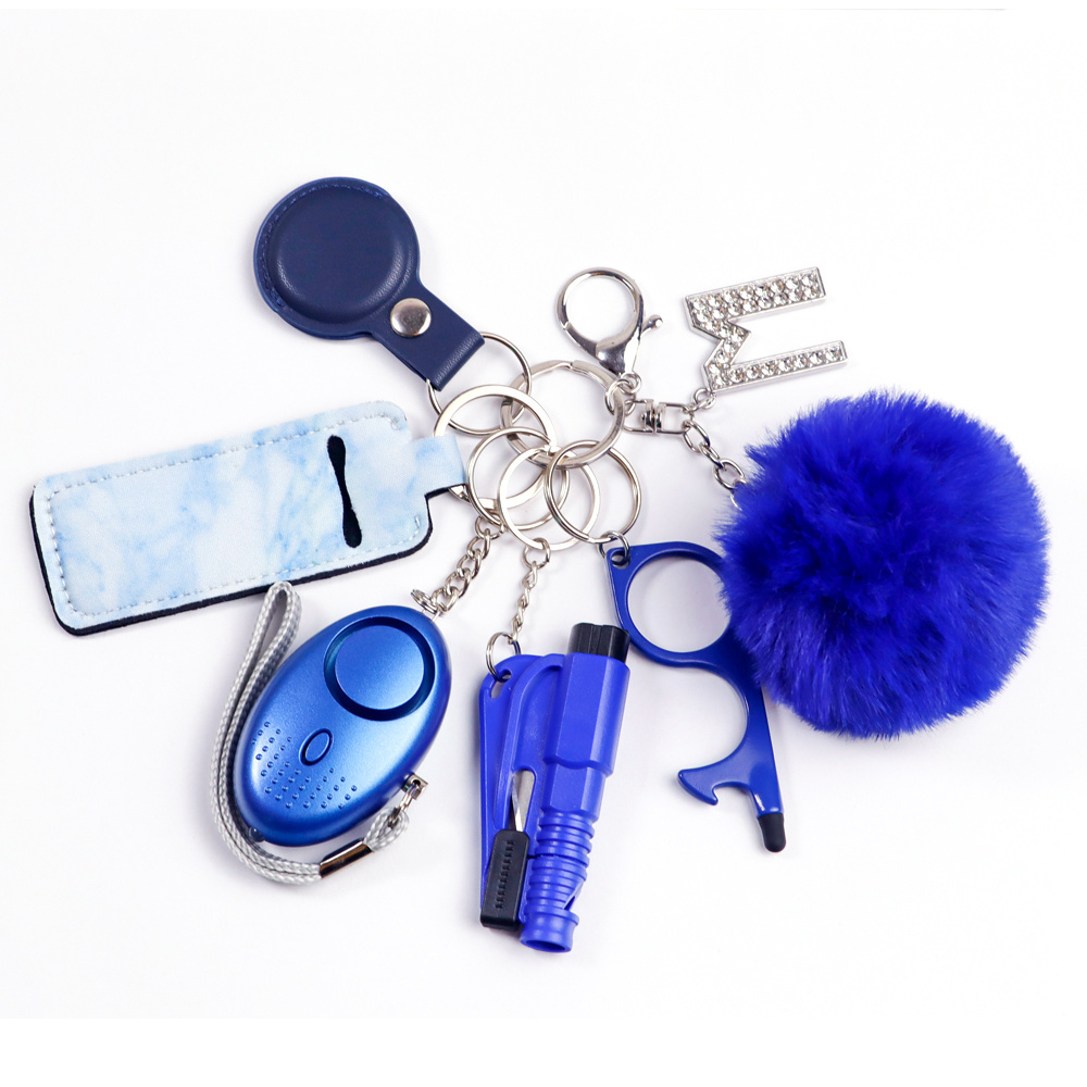 Custom fashion self defense keychain set tools supplies alarm products weapons ring self defense keychain for women