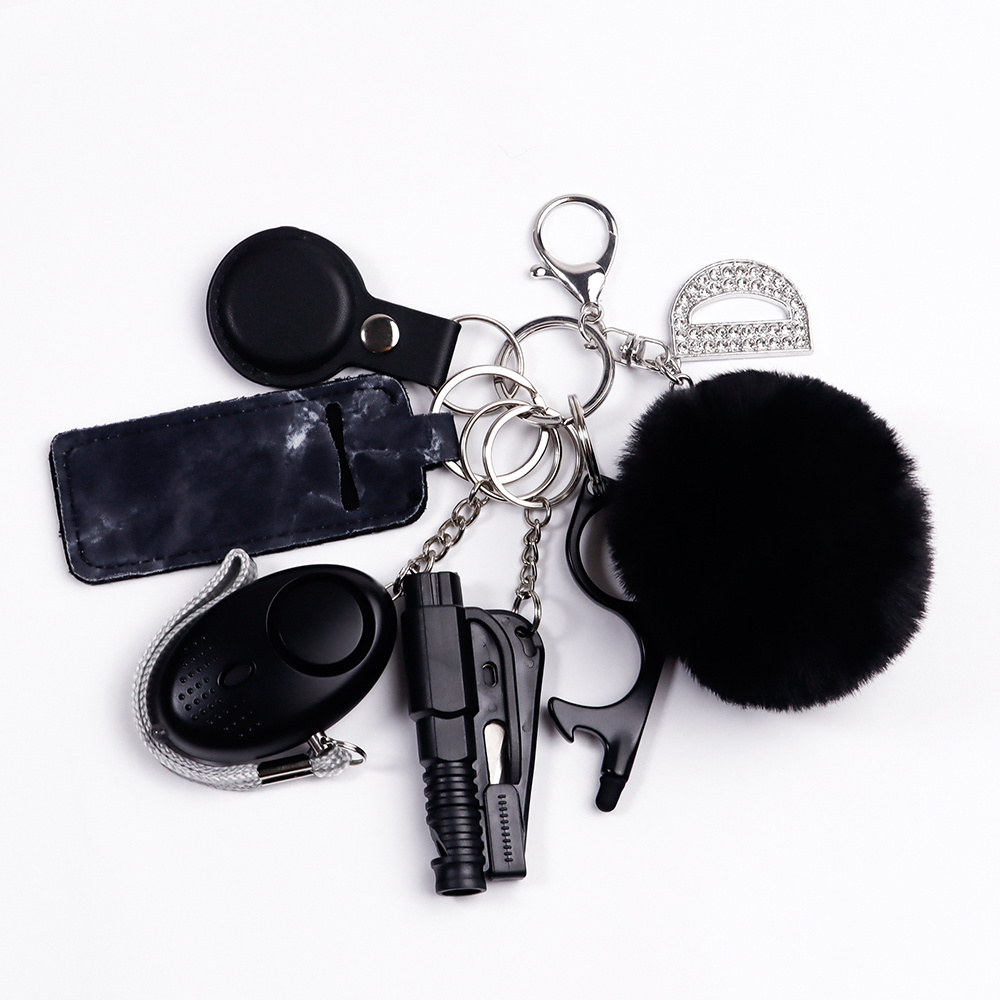 Custom fashion self defense keychain set tools supplies alarm products weapons ring self defense keychain for women