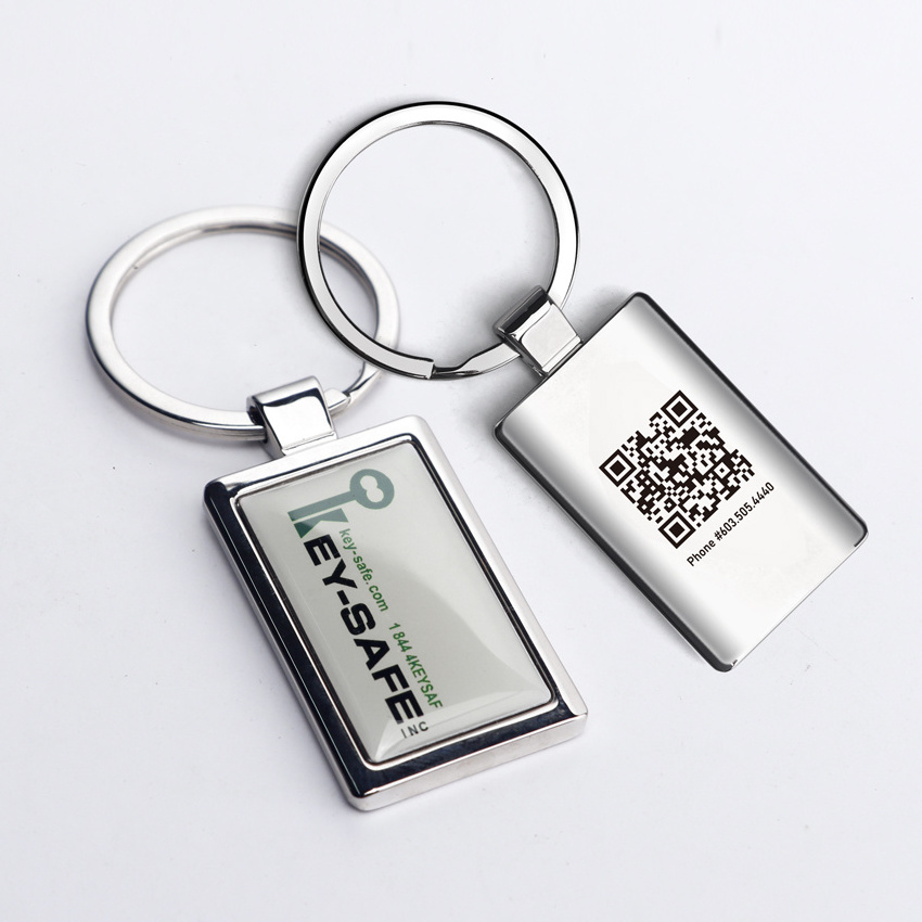 Custom company logo cute blank metal key holder key ring custom logo QR code keychain