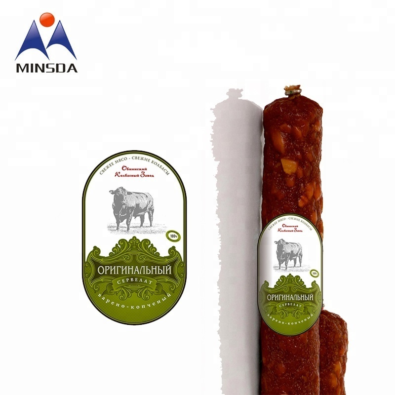 Minsda Custom Logo Printing Adhesive Oil proof Food Grade Sticker Private Label For Sausage Packaged Label