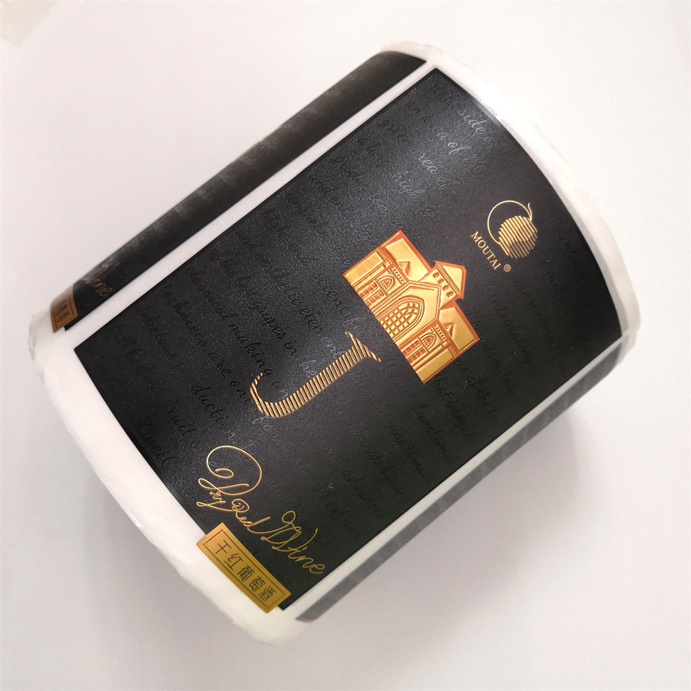 Minsda custom luxury wine bottle label gold stamping embossed uv reverse oil wine label rolled