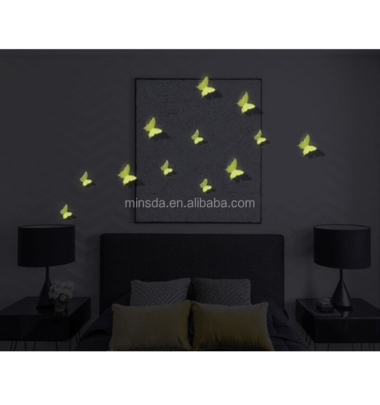 Minsda New Wall Sticker 3D pvc Butterfly Luminous Fluorescent Stickers Decal Kids Room Decoration Starry Sky