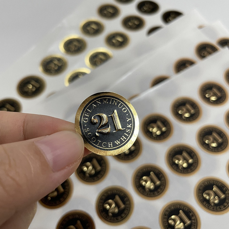 Minsda Adhesive Embossing aluminum gold foil paper label stickers printing Custom Logo Printed Gold Foil Embossed Seal sticker